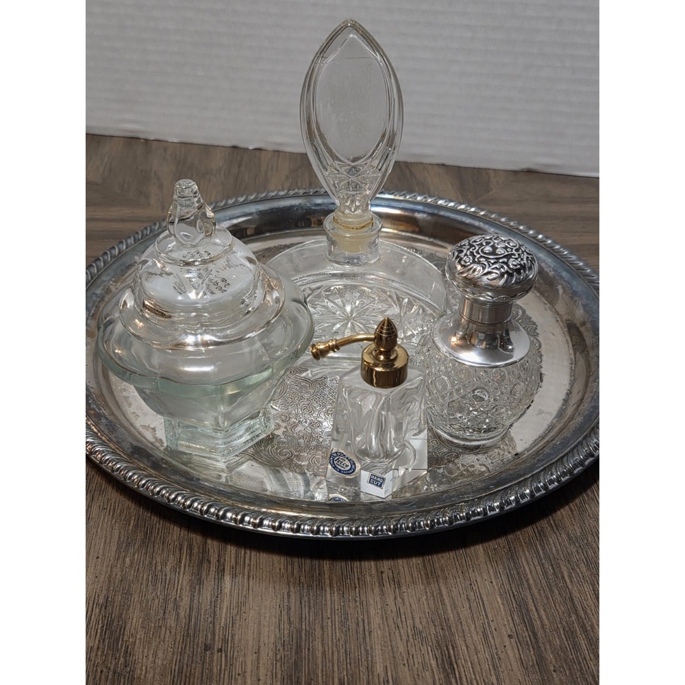 Vanity Tray Jars Vintage R L Rice And Avon, Lot Of 4
